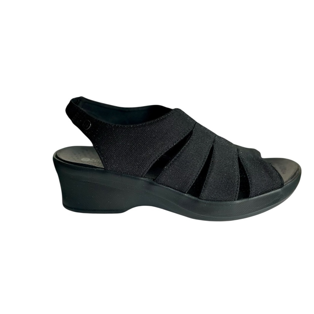 New BZees Women's Size 10W 10 Wide Finale Wedge Sandal Heeled Black Shoe